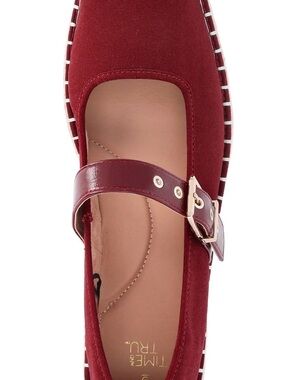 Time and Tru Burgundy Mary Jane Espadrille Flats with Buckle